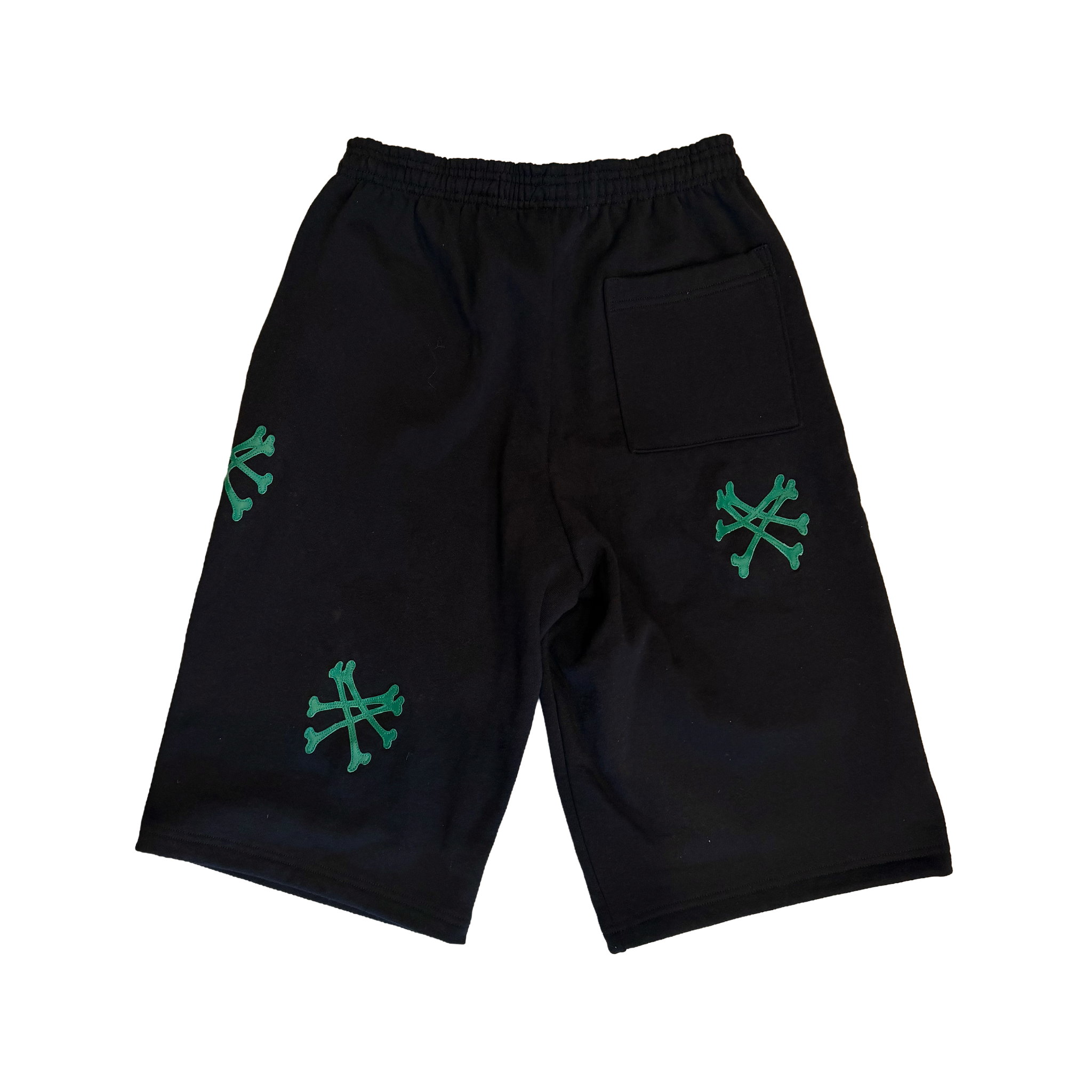 BONES GREEN ON BLACK CAPRI SHORTS
