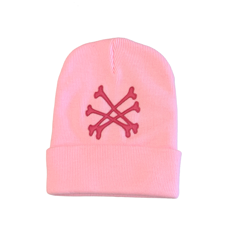 PURPLE ON PINK BEANIE