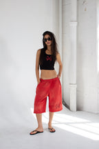 Burgundy Leather "bones" Black Tank Top