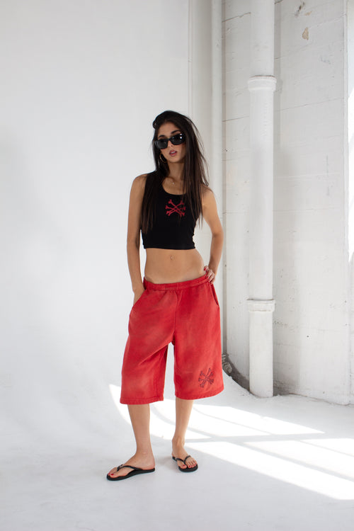 Burgundy Leather "bones" Black Tank Top