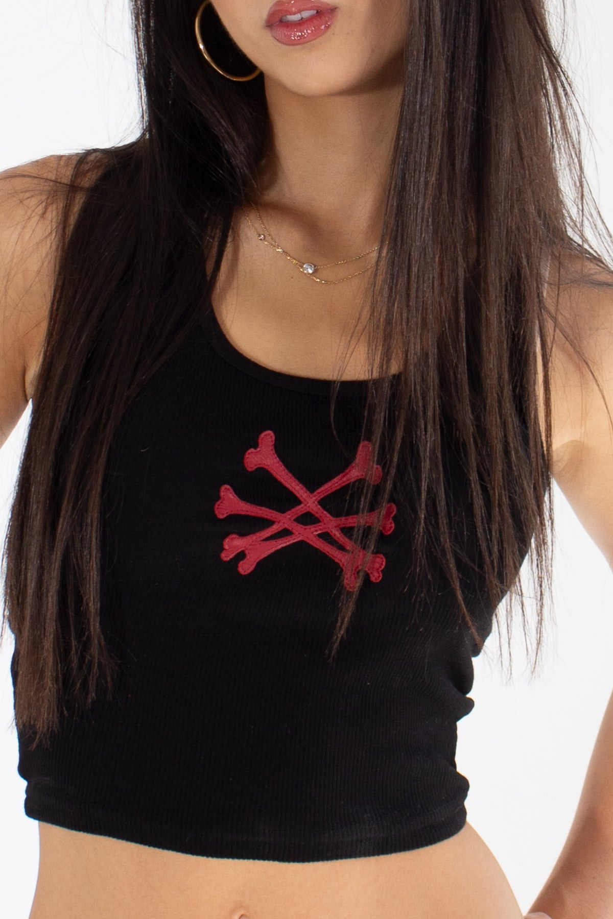 Burgundy Leather "bones" Black Tank Top